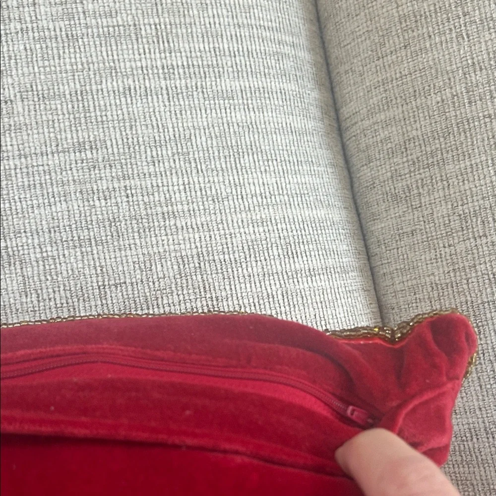 Festive Beaded Floral Lumbar Pillow - Red and Gold